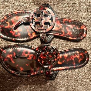 Tory Burch Black and Brown Sandals with Artistic Design